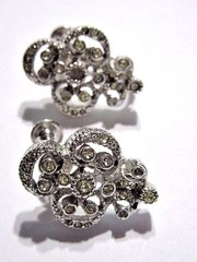 SILVER PLATED METAL CLIP ON SCREW BACK EARRINGS PRETTY RHINESTONES FANCY