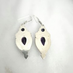 Vtg 90s Southwestern Style Sterling Silver Dangle Earrings Faceted Amethyst Boho