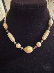 Vintage jewelry Necklace Metal wood Bone handcrafted Art custom C1930-40