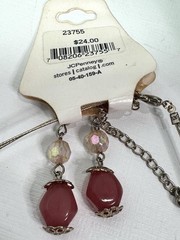 Vintage JC Penny NWT MIXIT Goldtone Pink Multi Necklace Pierced Earrings Set New