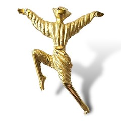 Gold Tone Dancer Brooch Mid Century Russian Ballet Ballerina Pin Vintage MCM