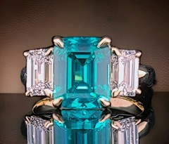 Vintage 14K Yellow Gold Engagement Ring 5.16CT. Blue Tourmaline Emerald Shape