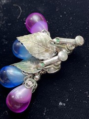 Vintage Napier Cumquat Blue Pink Dangle Drop Clip On Earrings Silver Tone Pat #