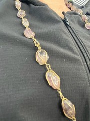 Vintage Amethyst Tumbled Stone Wire Cage Gold-Tone Long Necklace