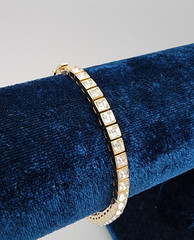 Swarovski Square Shape Crystal Tennis Bracelet Gold Plate Signed Adjustable 4mm