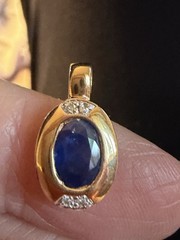 Vintage 14K Yellow Gold Natural Sapphire & Diamond Pendant