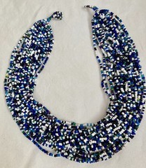 Huge Vintage South Africa Blue And White Multi Strand Bead Statement Necklace