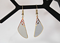 Vintage NEW SAMUEL HUANG Earrings Gold Filled Hook Gray Enamel Dangling ESTATE