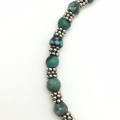 Silver Schark Handmade Sterling Silver & Turquoise Chunk Bead Bracelet 7” #25