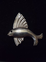 Sterling Silver 1930s Art Deco Flying Fish Cute Marked Sterling As Pictured