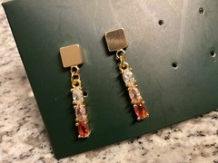 Vintage 1” dangle earrings Gold Filled oval pink topaz crystal artisan handmade