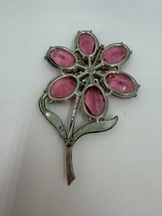 Vintage Brooch Pot Metal Stunning Purple Flower Glass Large Painted Estate