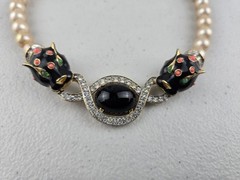 Signed Vintage Joseph Mazer JOMAZ Panther Strand Faux Pearl Beaded Necklace RARE