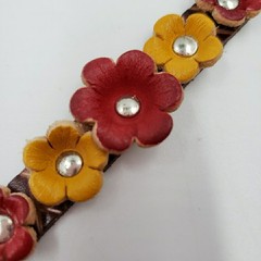 Peasant Leather Flower Cuff Bracelet Adjustable Handmade Boho Country Cottage
