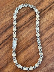 Vintage 925 Gold Over Sterling Silver CZ Heart Tennis Bracelet 7.5” Woman’s