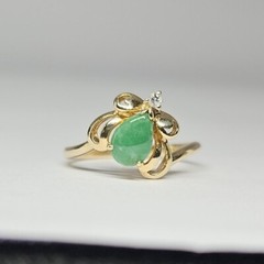 Vintage 14K Yellow Gold Jade & Diamond Ring Signed FJG35 14K Sz 6 2.37g