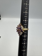 Vintage Sterling Silver Gold-toned w/ Purple and White Stones Sz 7 (4.7g)