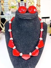 Vintage Flying Colors Ceramic Red Hearts Necklace