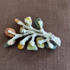 Vtg 1970s Silver Tone Tree Brooch/Branches w/multi-colored polished stones