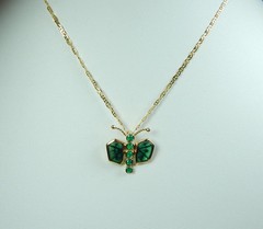 Colombian Trapiche Emerald Butterfly Pendant 18K Y Gold Jewelry Muzo Mines