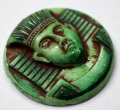 Vintage Czech Egyptian Revival Green King Tut Pharaoh Round Cabochon, Cab, 30mm