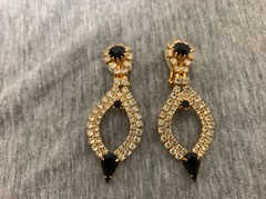 Vintage Siluane Goldtone Metal Prong Set Rhinestone Dangle Drop Clip-on Earrings