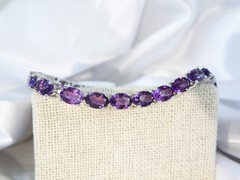 Vintage Sterling Silver 925 Heated African Amethyst Tennis Bracelet 7.5″