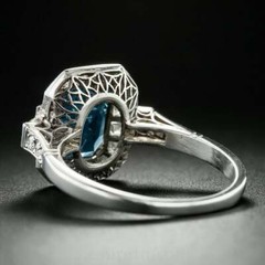 Art Deco Blue Topaz & Lab-Created Diamond Halo Wedding 14K White Gold FN Ring