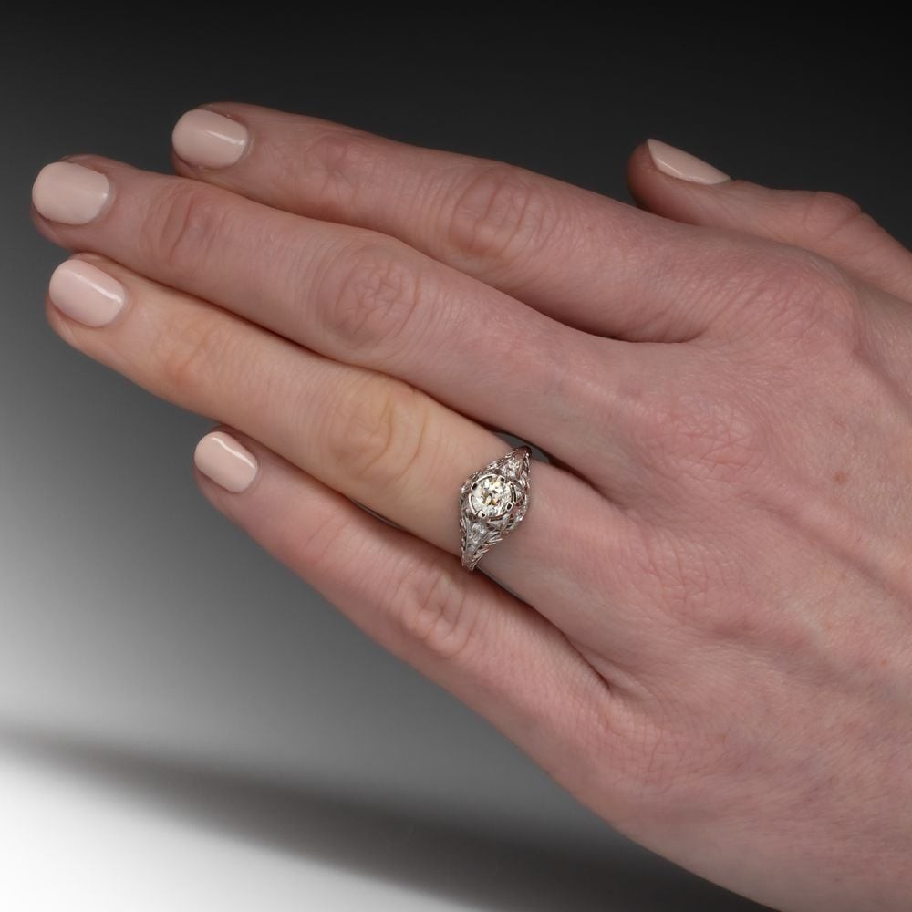 Art Deco Vintage Style Lab Created Diamond Weeding Ring In 14k White Gold Finish