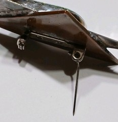 Vtg Mid Century Brutalist Copper Silver Art Dichroic Glass Star Brooch Pin