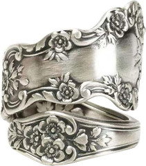 925 Sterling Silver Oxidized Spoon Ring Adjustable Vintage Jewelry for Women