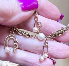 LOVELY Music Themed 14 Kt. Gold-Filled & Solid 14 Kt. Gold Pearl Charm Bracelet