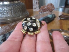 Casual Corner signed enameled, rhinestone ladybug brooch