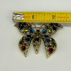 Vintage Weiss Butterfly Brooch Red Green Blue Gold Tone Signed 2.5 Inches