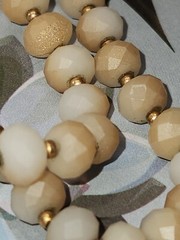 #2073, CHRYSANTHEMUM FOSSIL CORAL VINTAGE RARE NECKLACE 56″IN, GOLD PLATED