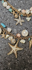 CHARMING CHARLIE Turquoise Bead Gold-tone Starfish Seashell Double Layer Necklac