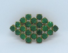 VTG 1950s CZECHOSLOVAKIAN EMERALD CRYSTAL BROOCH 23 CRYSTALS 1 5/8″ LONG