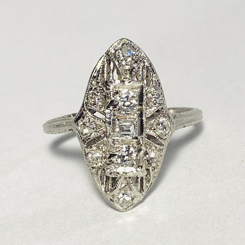 Art Deco Platinum Filigree 0.24ctw Diamond Size 5.5 Ring 3.7g