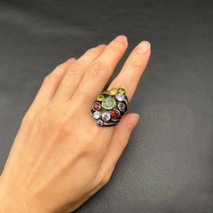 Vintage Multiple Gem Stones Sterling Silver Ring Size 8.5