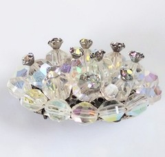 Vintage AB Austrain Crystal Clear Rhinestone Clustered Brooch & Earrings Set