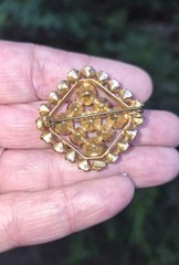 Art Deco Pink Satin Czech Glass Rhinestone Brooch Pin 1.25″