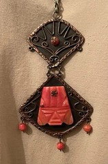 Vtg Mixed Metal Brutalist Onyx Aztec Mayan Signed Casa Luna Pendant Necklace