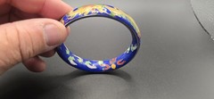 VTG Chinese Cloisonné Bangle Bracelet Blue With Multi Color Painted Designs