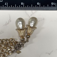 Vintage Sarah Coventry Fashion Parade Gold Tone Chain Faux Pearl Tassel Necklace