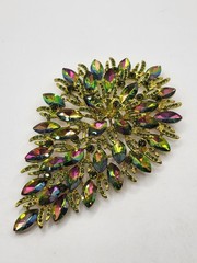 Stunning 6″ Watermelon Teardrop Shape Articulated AB Crystal Gold Tone Brooch