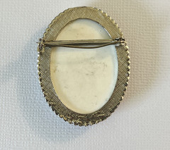 Vintage Lady Portrait Brooch Oval Silver Tone Cameo Victorian Style