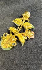 VTG Signed SWOBODA Genuine Carved Jade Coral Flower Brooch Pin Clip Earring Lot