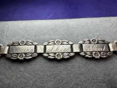 VTG WWII Sterling Silver Forget-Me-Not Engraved Family Link Bracelet 1945 14.5g