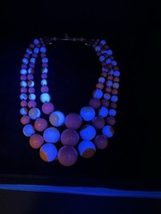 Vintage Multi Strand Orange White Swirl Beaded Necklace Made In Japan Glows