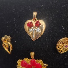 Vintage Heart Pendant / Pin Lot Mixed Materials And Styles Red Gold-tone